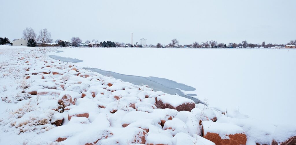 Snowy Windsor Lakein Windsor Colorado